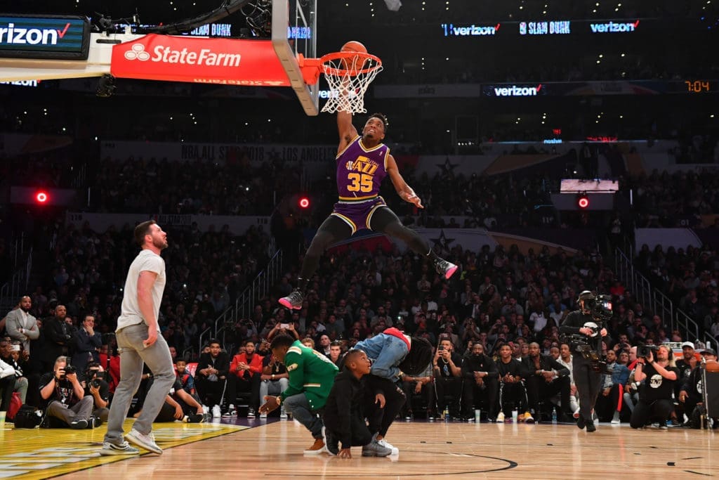 Donovan Mitchell performing one of his dunks