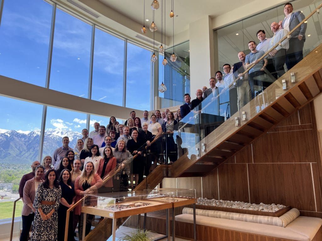 Employees on staircase